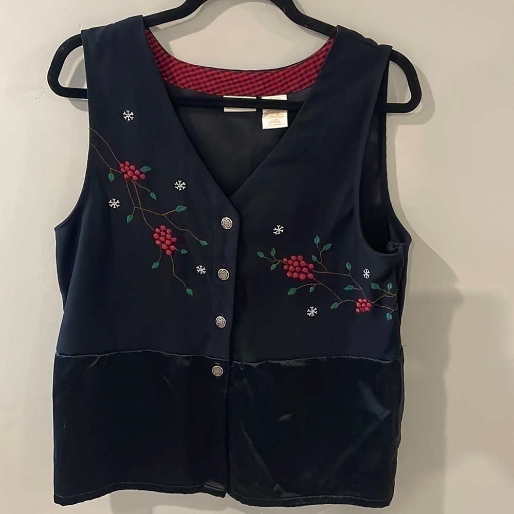 Vintage Bobbie Brooks Women's Embroidered Christmas Festive Vest Size L 12/14